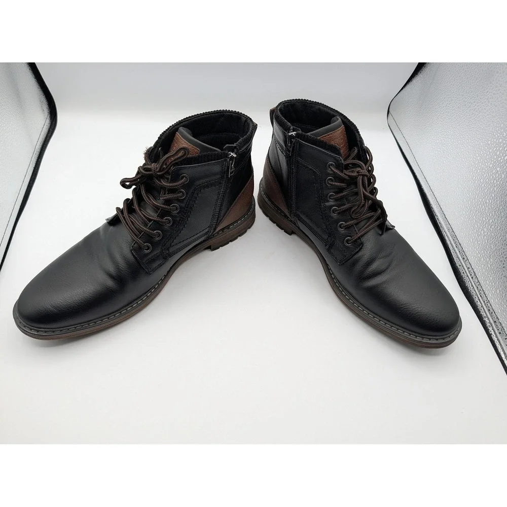 BKE Mens Beau Black Brown Faux Leather Side Zip Ankle Boots Size 11 Buckle